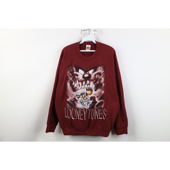 Vintage 90s Looney Tunes Mens 2XL Taz Tazmanian Devil Basketball Sweatshirt USA
